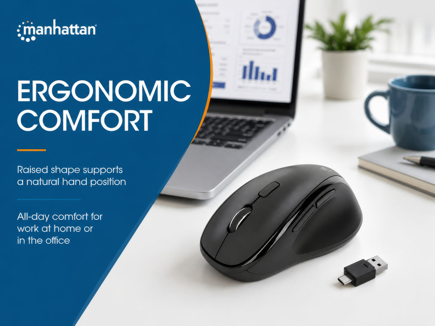 Ergonomic Wireless Mouse with 2-in-1 USB Receiver Image 13