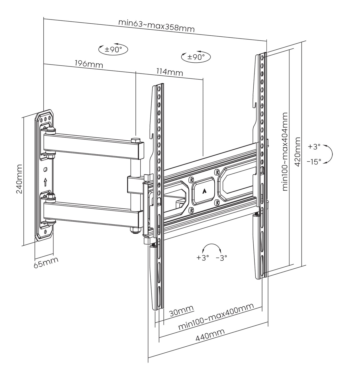 Full-Motion TV Wall Mount with Post-Leveling Adjustment, for 32" to 55" Displays Image 11
