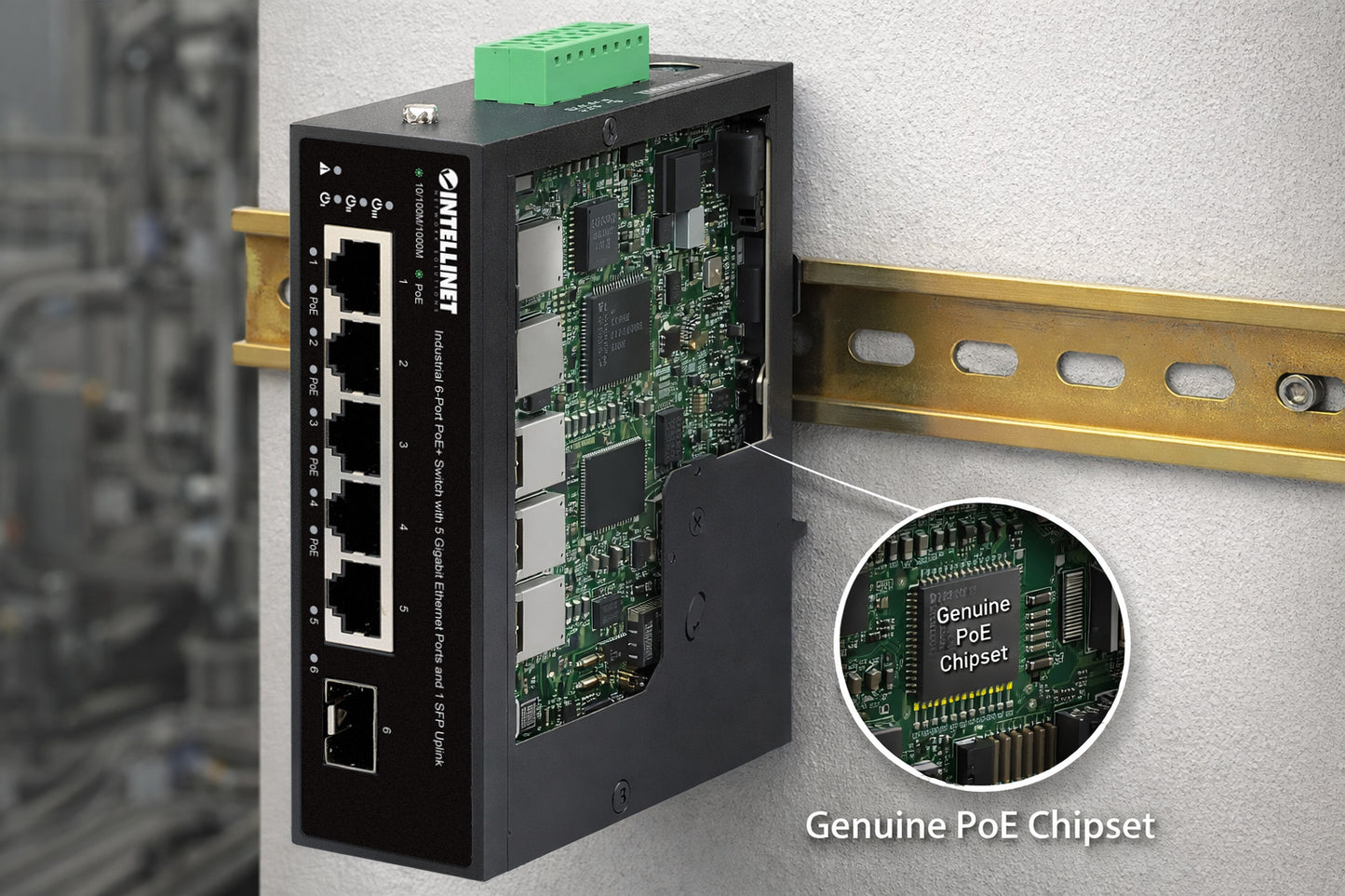 Industrial 6-Port PoE+ Switch with 5 Gigabit Ethernet Ports and 1 SFP Uplink Image 12