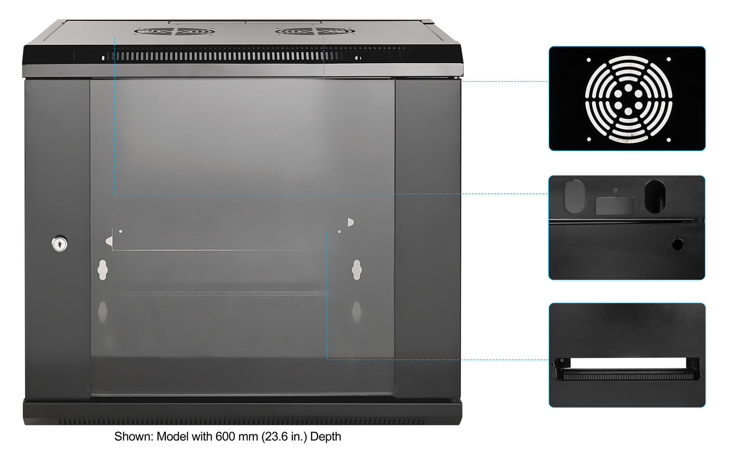9U 19" Wall Mount Network Cabinet, Standard Line, 450 mm (17.7 in.) Depth, Black Image 6