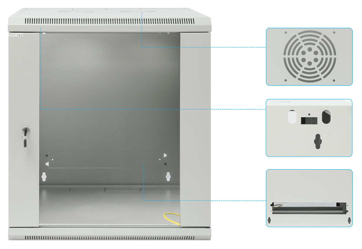 19" Wallmount Cabinet, 12U, 600 mm (23.6 in.) Depth, Gray Image 10