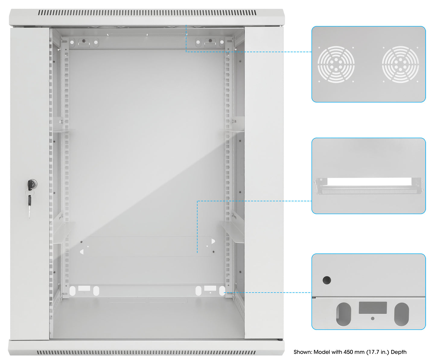 15U 19" Wall Mount Network Cabinet, Standard Line, 600 mm (23.6 in.) Depth, Gray Image 11