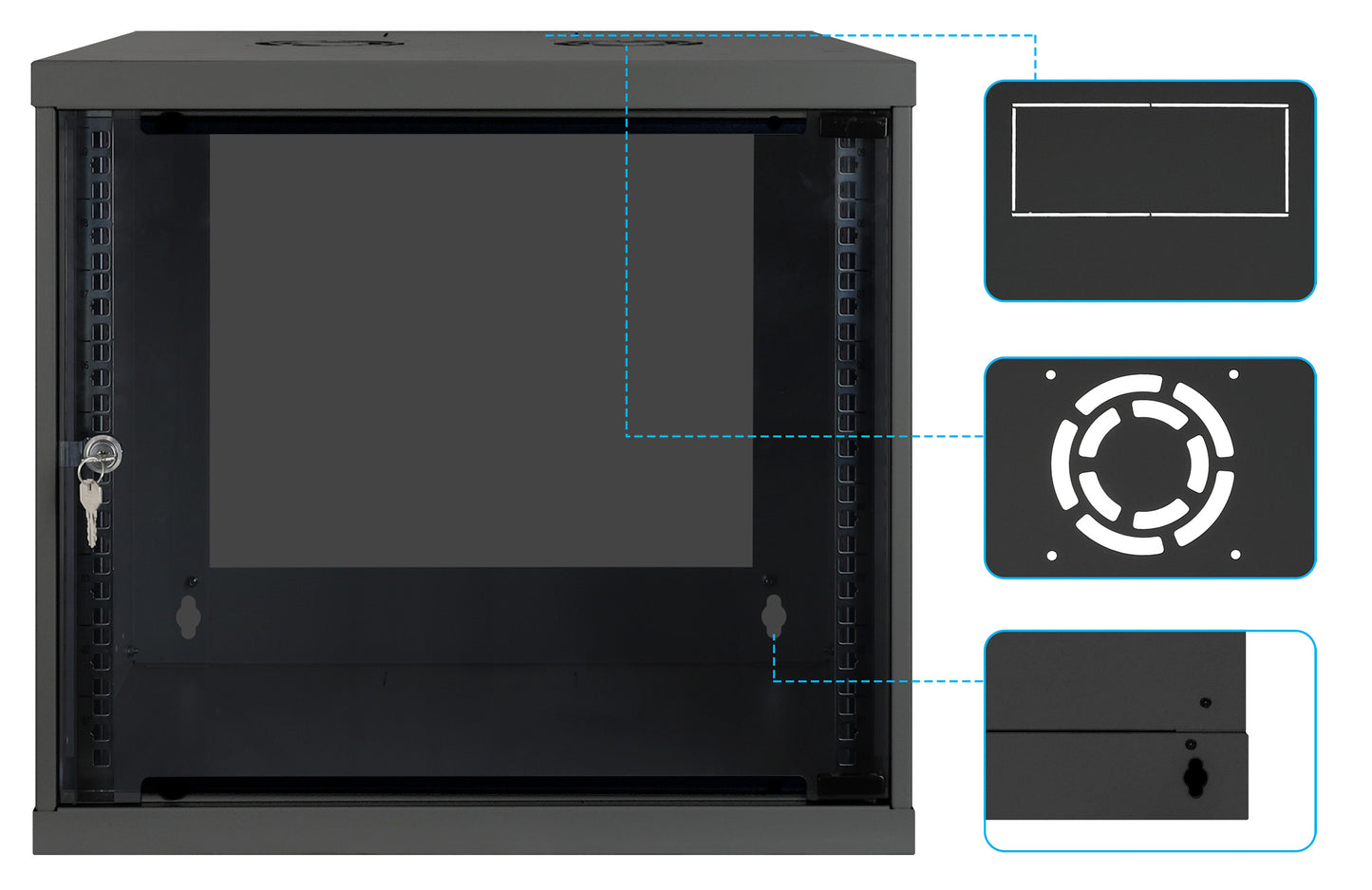 9U 19" Wall Mount Network Cabinet, Basic Line, 560 mm Depth, Black Image 8