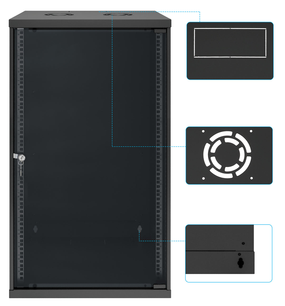 20U 19" Wall Mount Network Cabinet, Basic Line, 400 mm Depth, Black Image 9