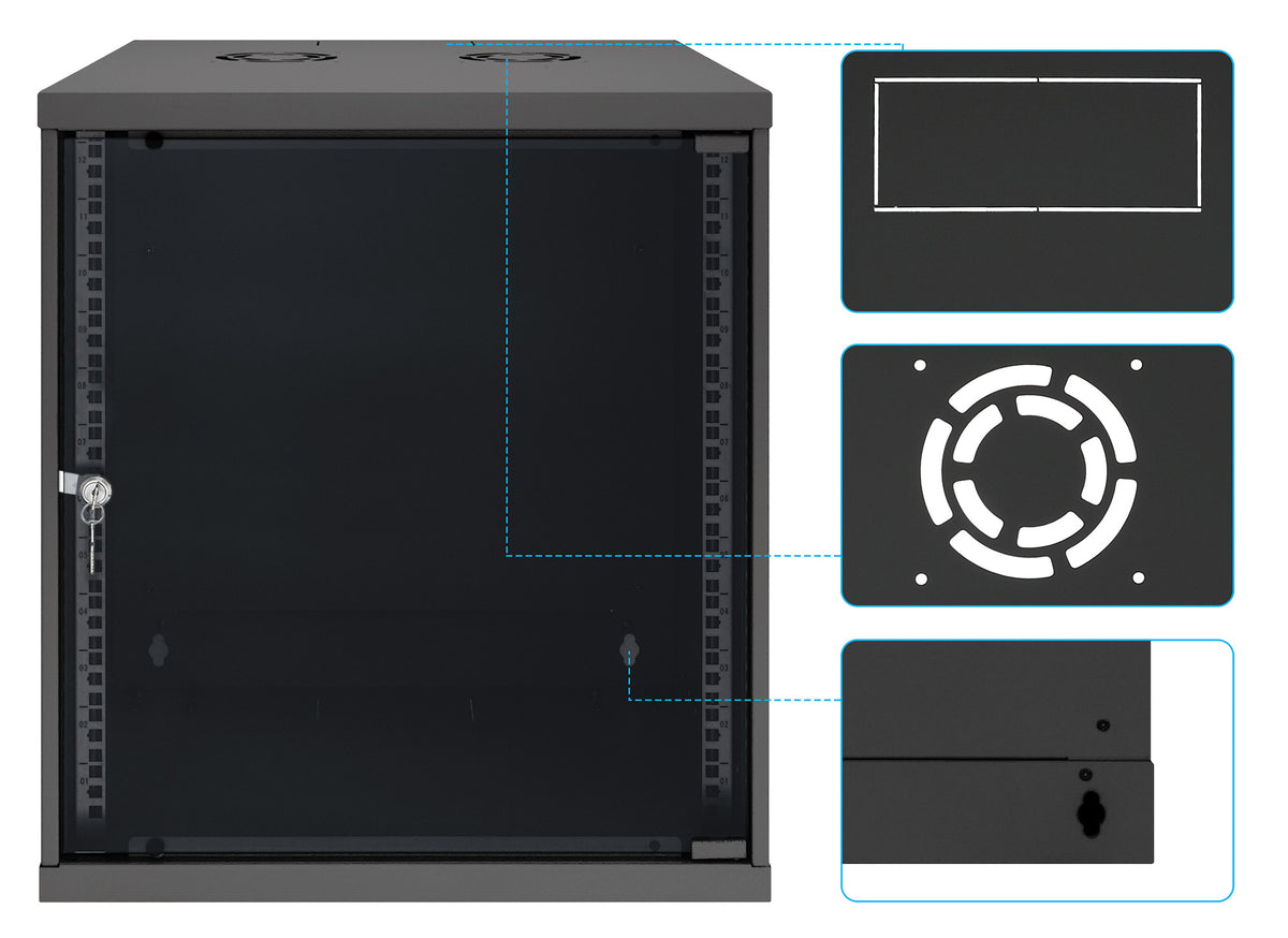 12U 19" Wall Mount Network Cabinet, Basic Line, 560 mm Depth, Black Image 9