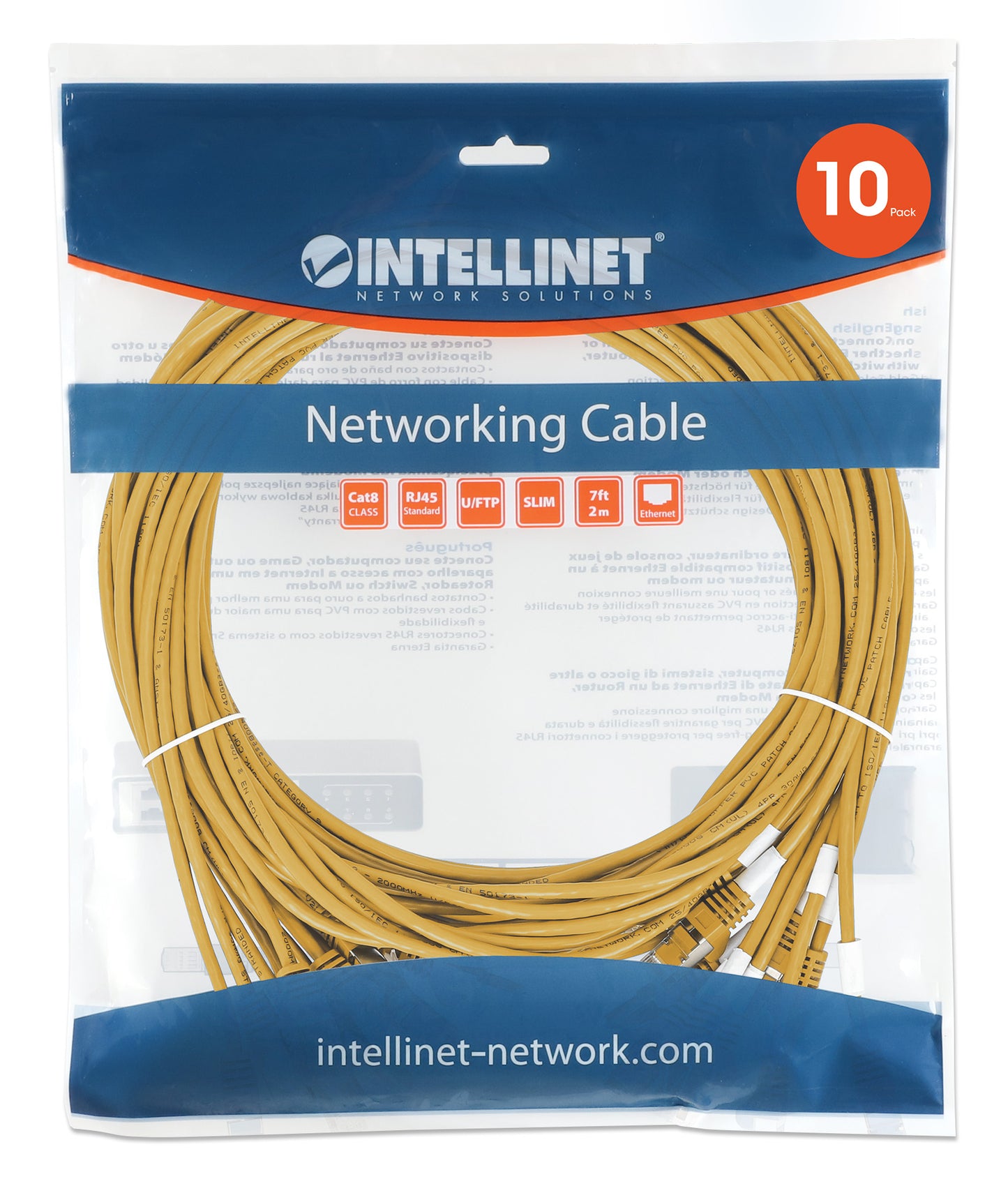 Cat8.1 U/FTP Slim Network Patch Cable, 14 ft., Yellow, 10-Pack Image 8