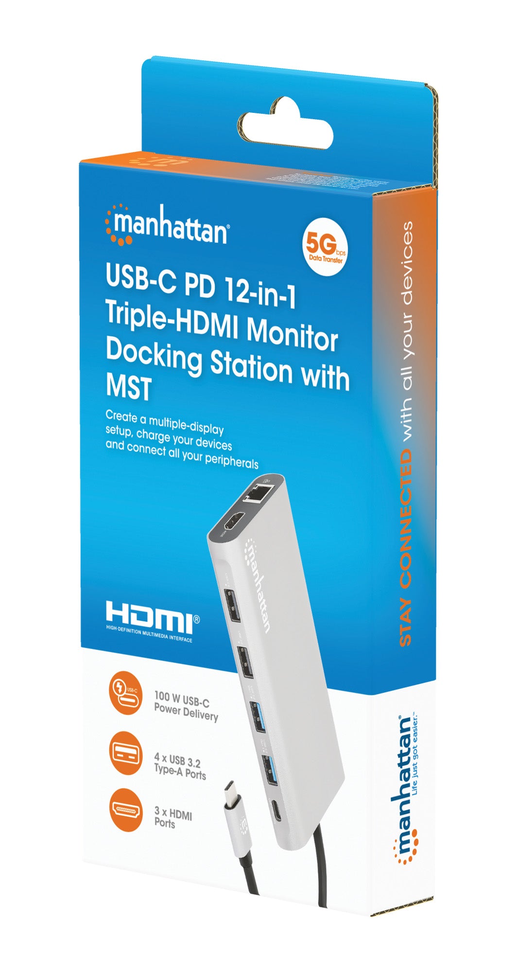 USB-C PD 12-in-1 Triple-HDMI Monitor Docking Station with MST Packaging Image 2