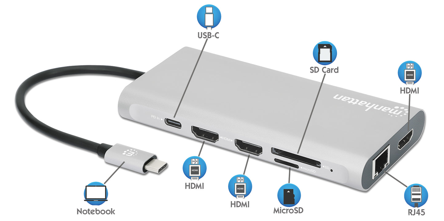 USB-C PD 12-in-1 Triple-HDMI Monitor Docking Station with MST Image 12