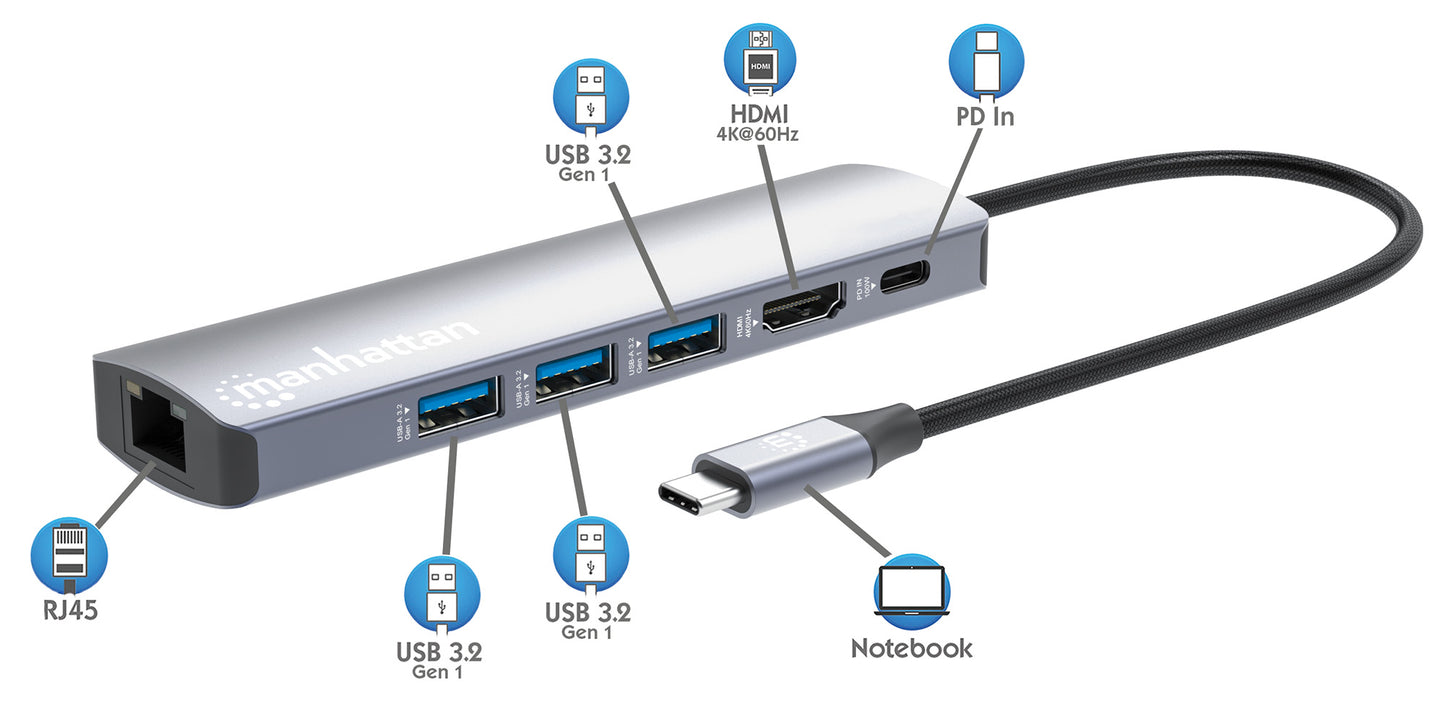 USB-C PD 6-in-1 4K Docking Station / Multiport Hub Image 9