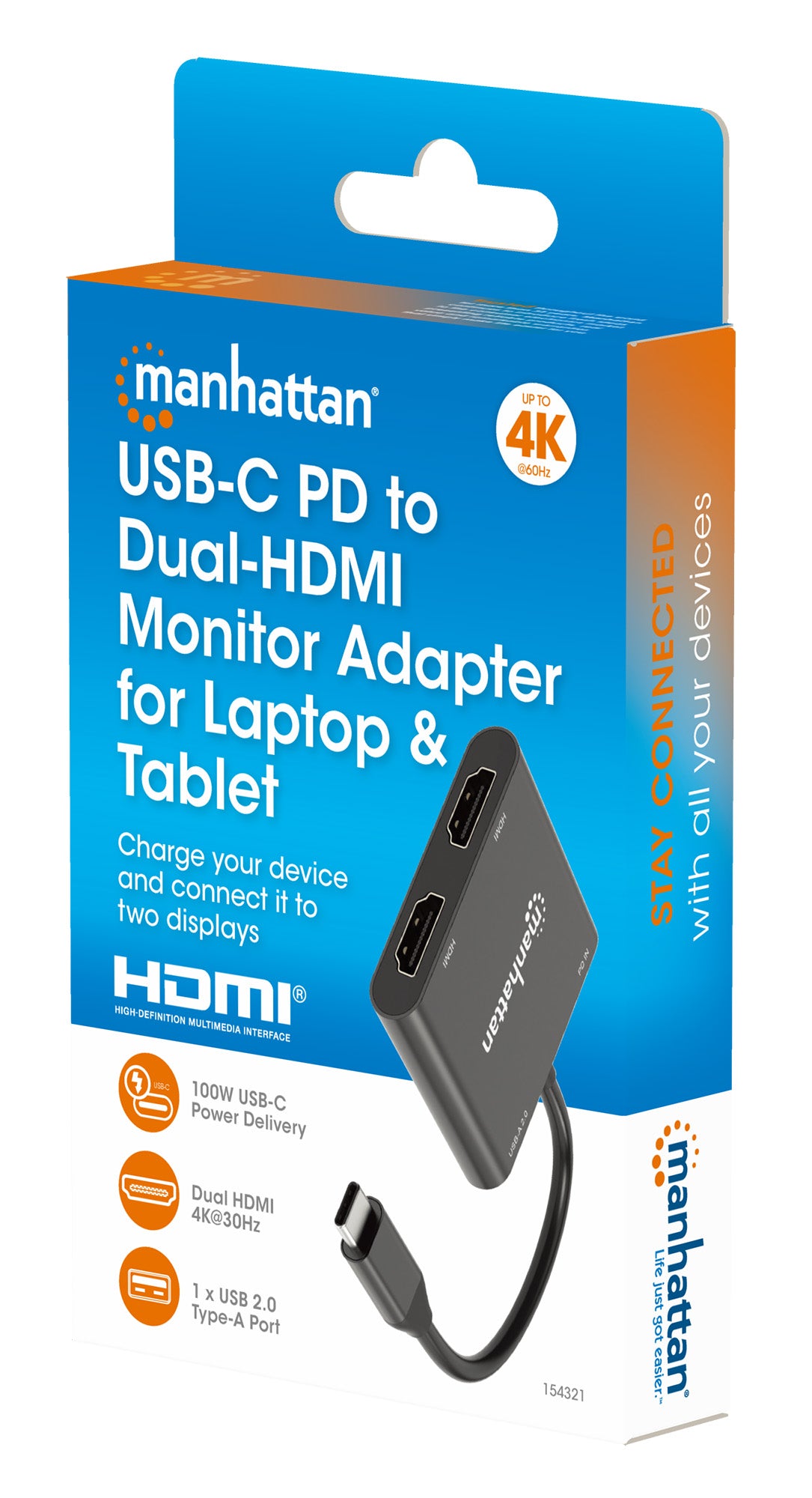 USB-C PD to Dual-HDMI Monitor Adapter for Laptop and Tablet Packaging Image 2