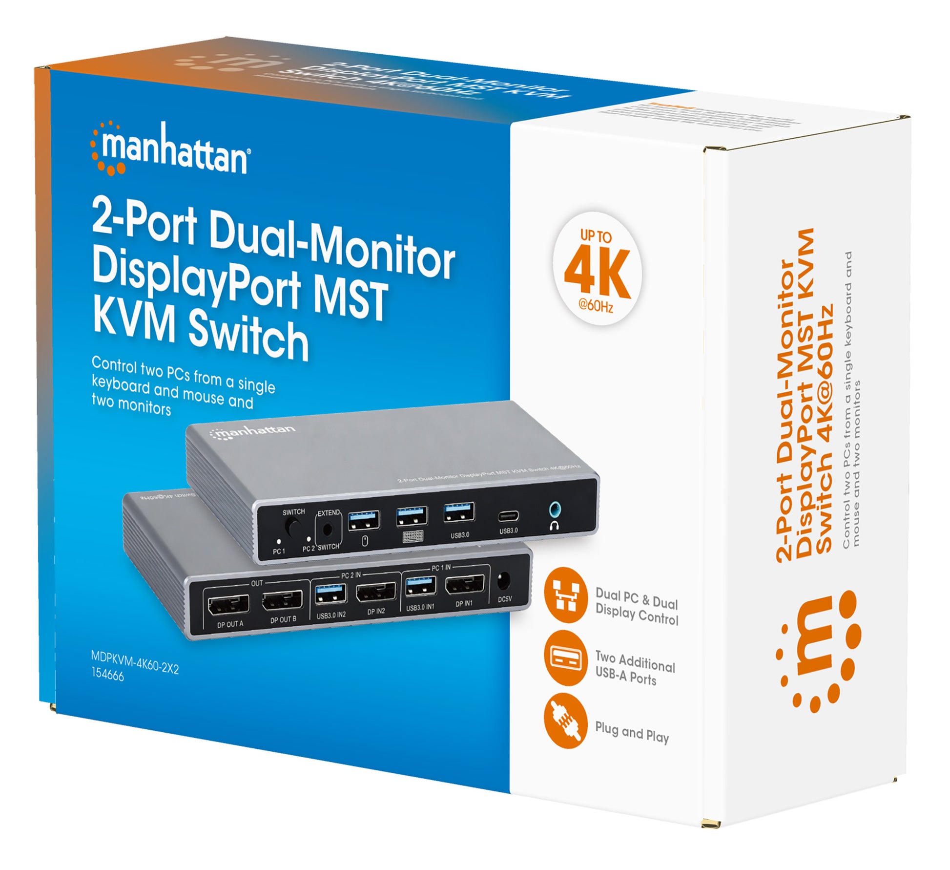 2-Port Dual-Monitor DisplayPort MST KVM Switch 4K@60Hz Packaging Image 2