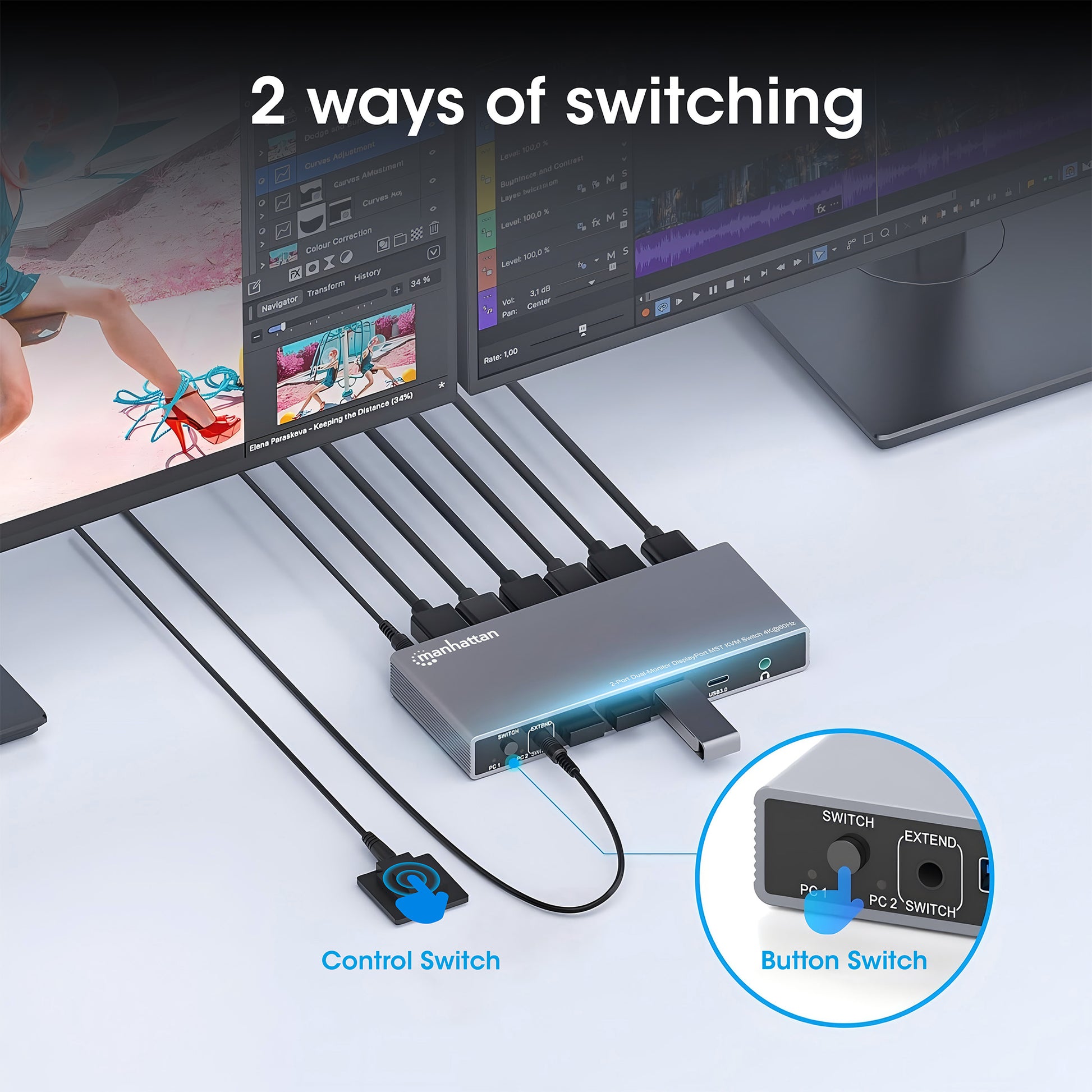 2-Port Dual-Monitor DisplayPort MST KVM Switch 4K@60Hz Image 5