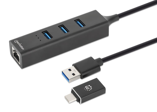 3-Port USB 3.0 Type-C/A Combo Hub with Gigabit Ethernet Network Adapter Image 1