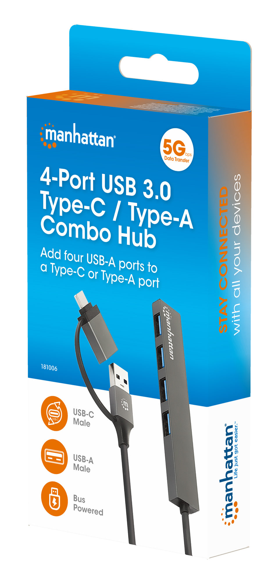 4-Port USB 3.0 Type-C / Type-A Combo Hub Packaging Image 2