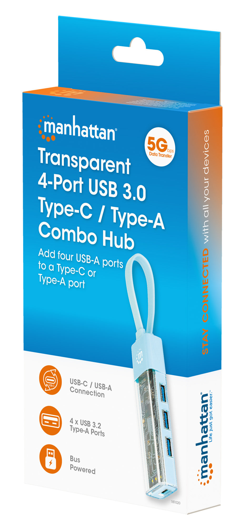 Transparent 4-Port USB 3.0 Type-C / Type-A Combo Hub Packaging Image 2