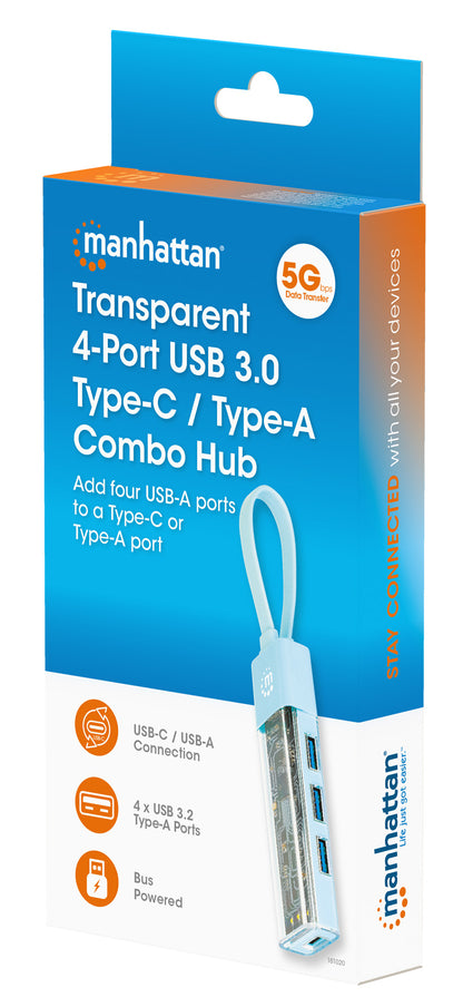 Transparent 4-Port USB 3.0 Type-C / Type-A Combo Hub Packaging Image 2
