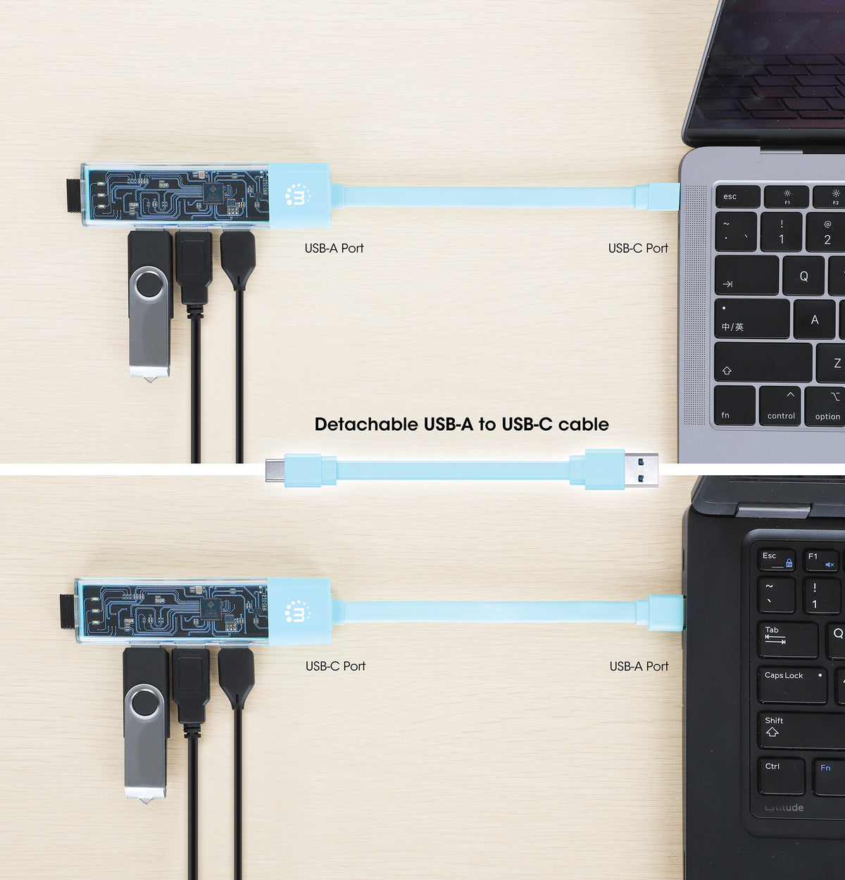 Transparent 4-Port USB 3.0 Type-C / Type-A Combo Hub Image 5