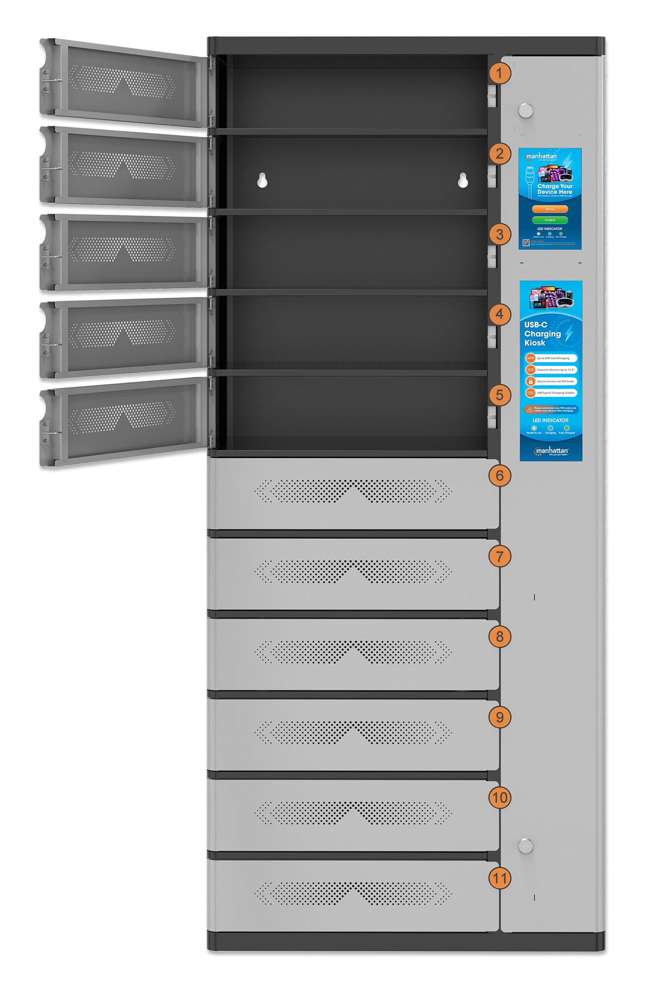 11-Compartment USB-C Charging Kiosk - 65W per Port Image 8