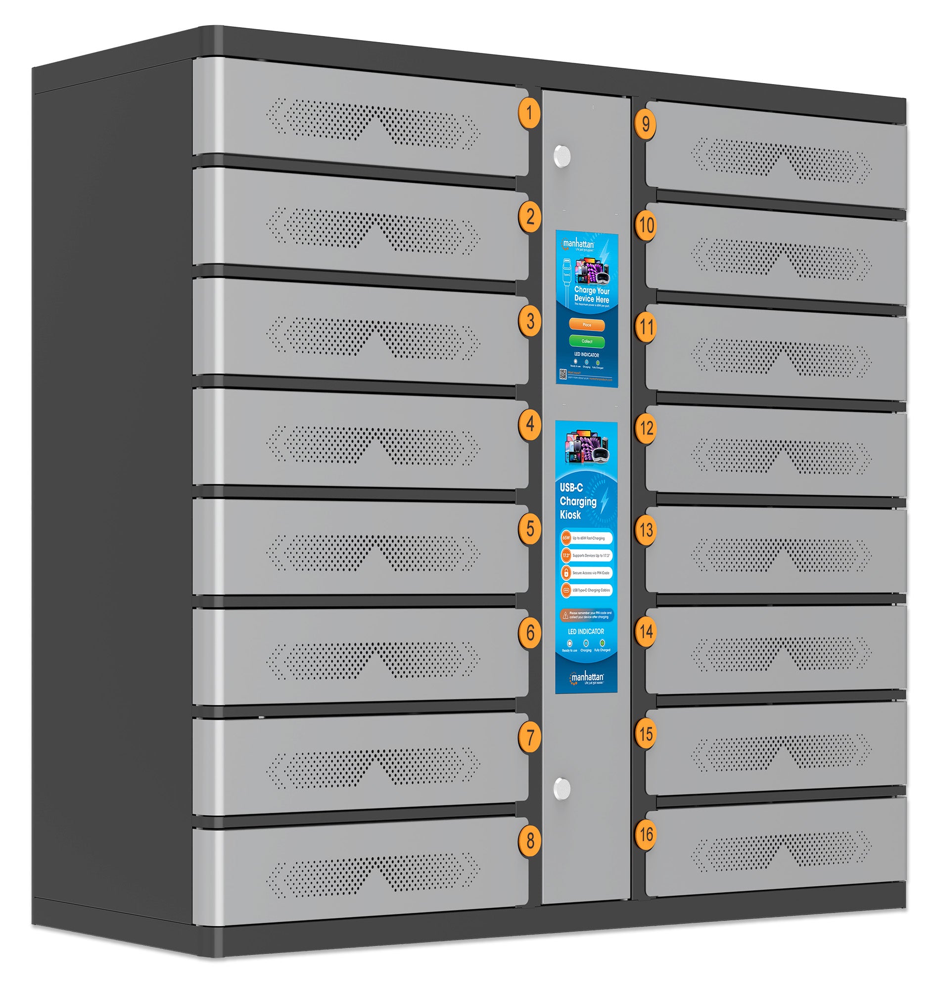 16-Compartment USB-C Charging Kiosk - 65W per Port Image 3