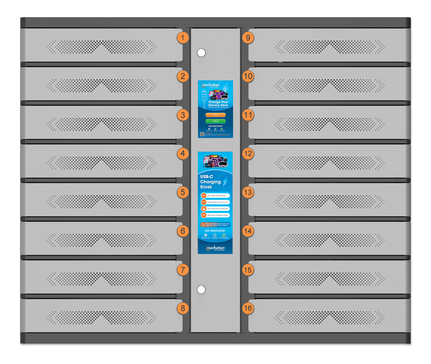 16-Compartment USB-C Charging Kiosk - 65W per Port Image 5