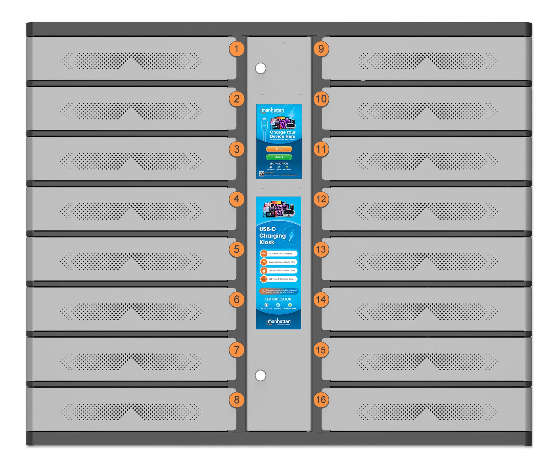16-Compartment USB-C Charging Kiosk - 65W per Port Image 5