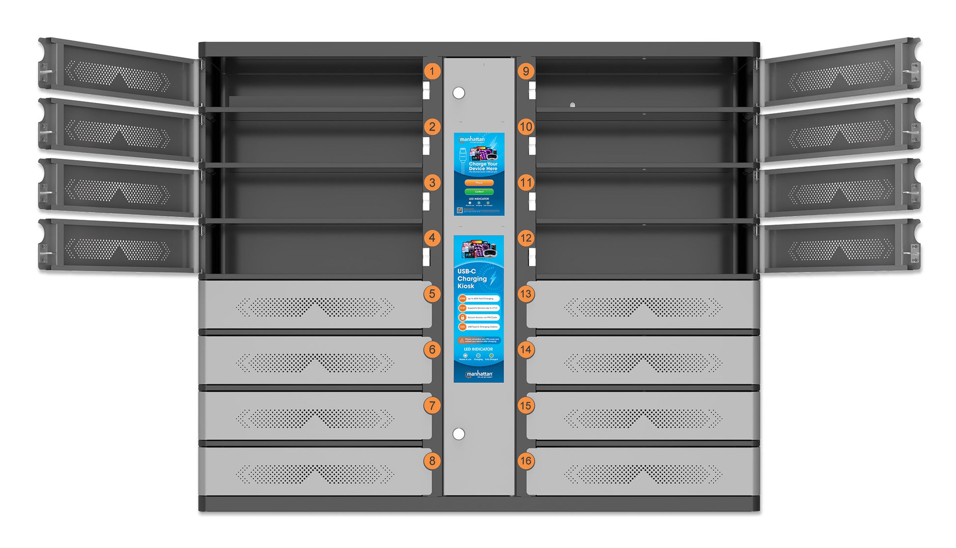 16-Compartment USB-C Charging Kiosk - 65W per Port Image 8