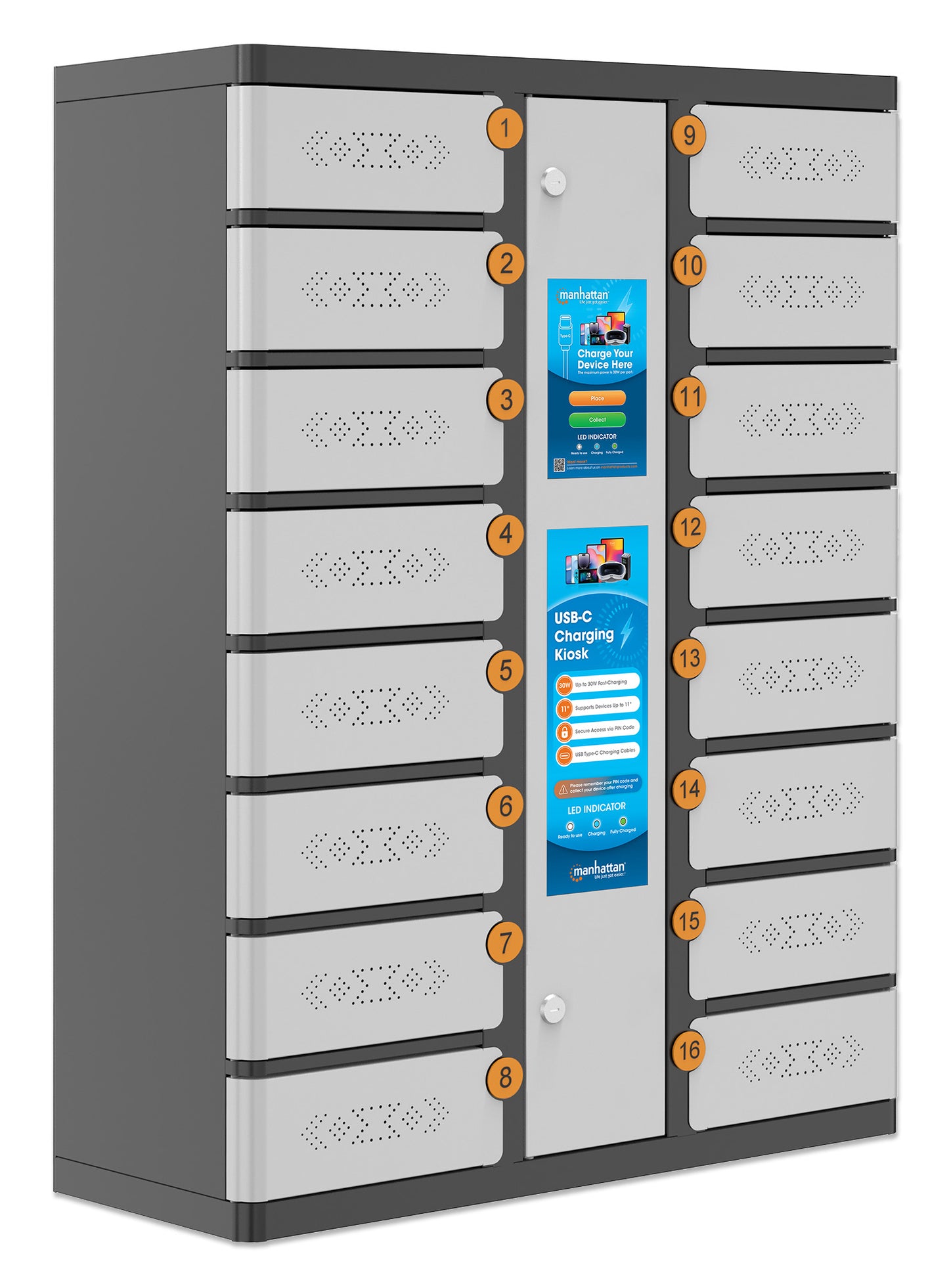 16-Compartment USB-C Charging Kiosk for Phones - 30W per Port Image 3