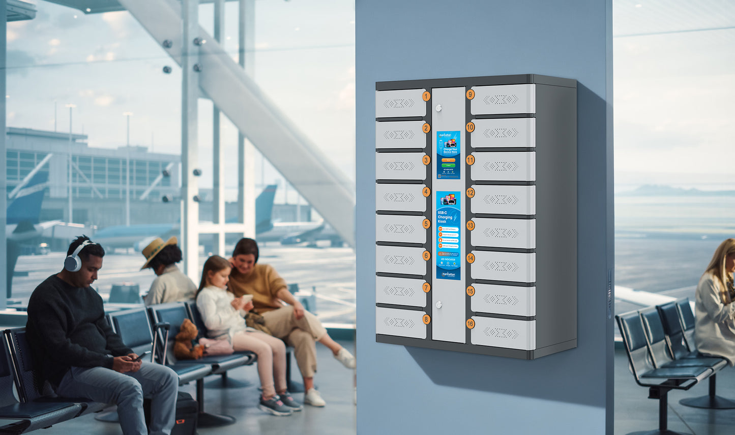16-Compartment USB-C Charging Kiosk for Phones - 30W per Port Image 4
