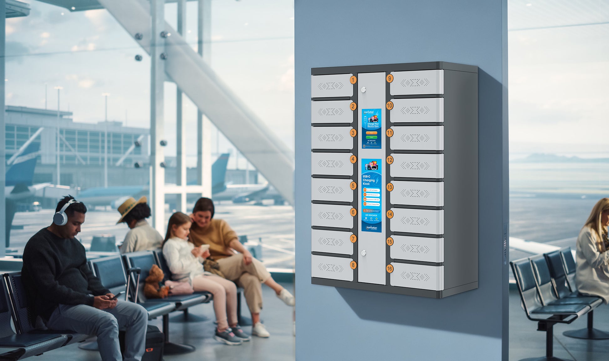 16-Compartment USB-C Charging Kiosk for Phones - 30W per Port Image 4