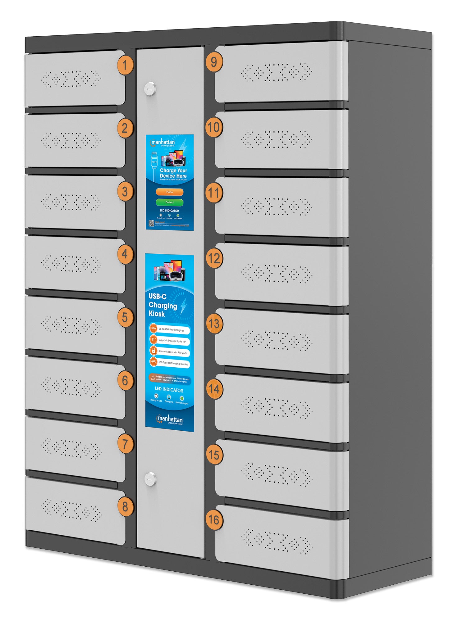 16-Compartment USB-C Charging Kiosk for Phones - 30W per Port Image 1