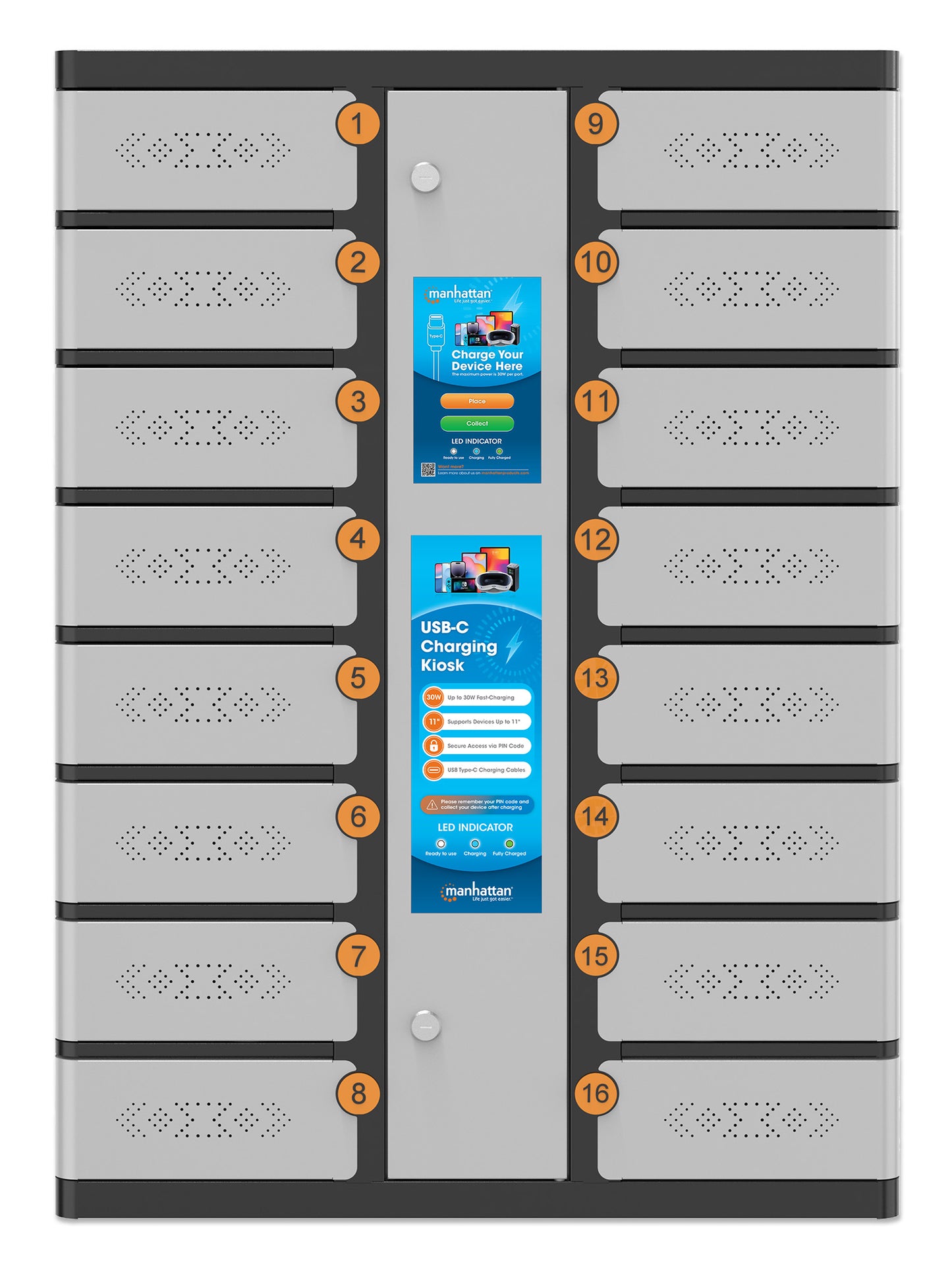 16-Compartment USB-C Charging Kiosk for Phones - 30W per Port Image 5