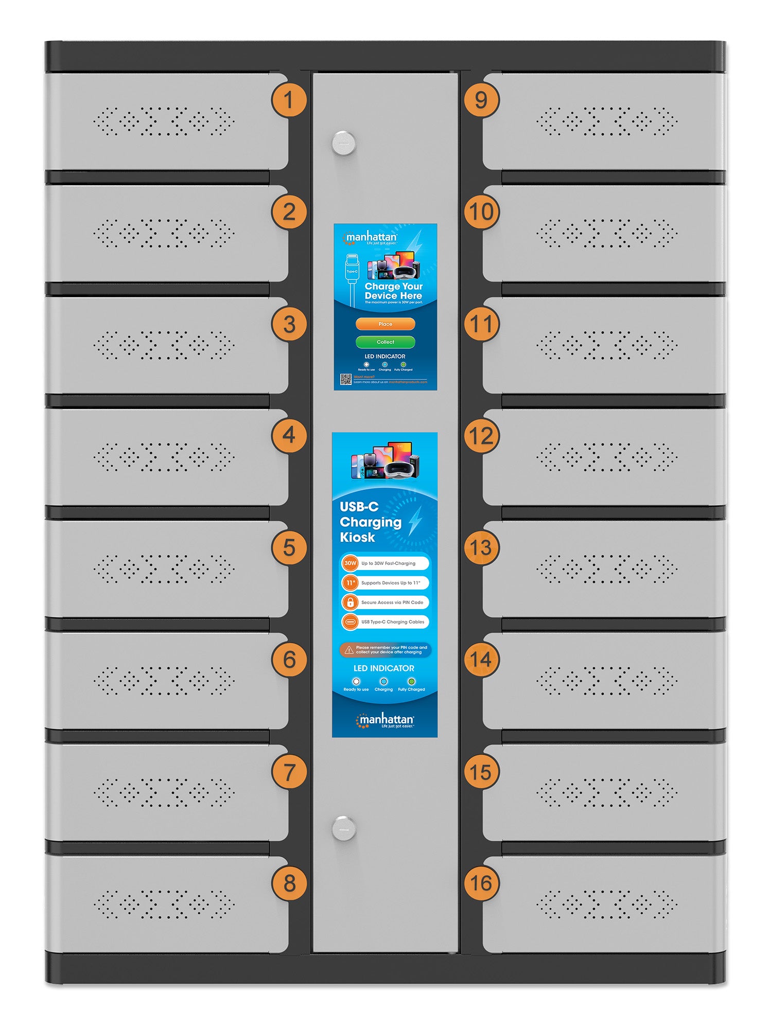 16-Compartment USB-C Charging Kiosk for Phones - 30W per Port Image 5