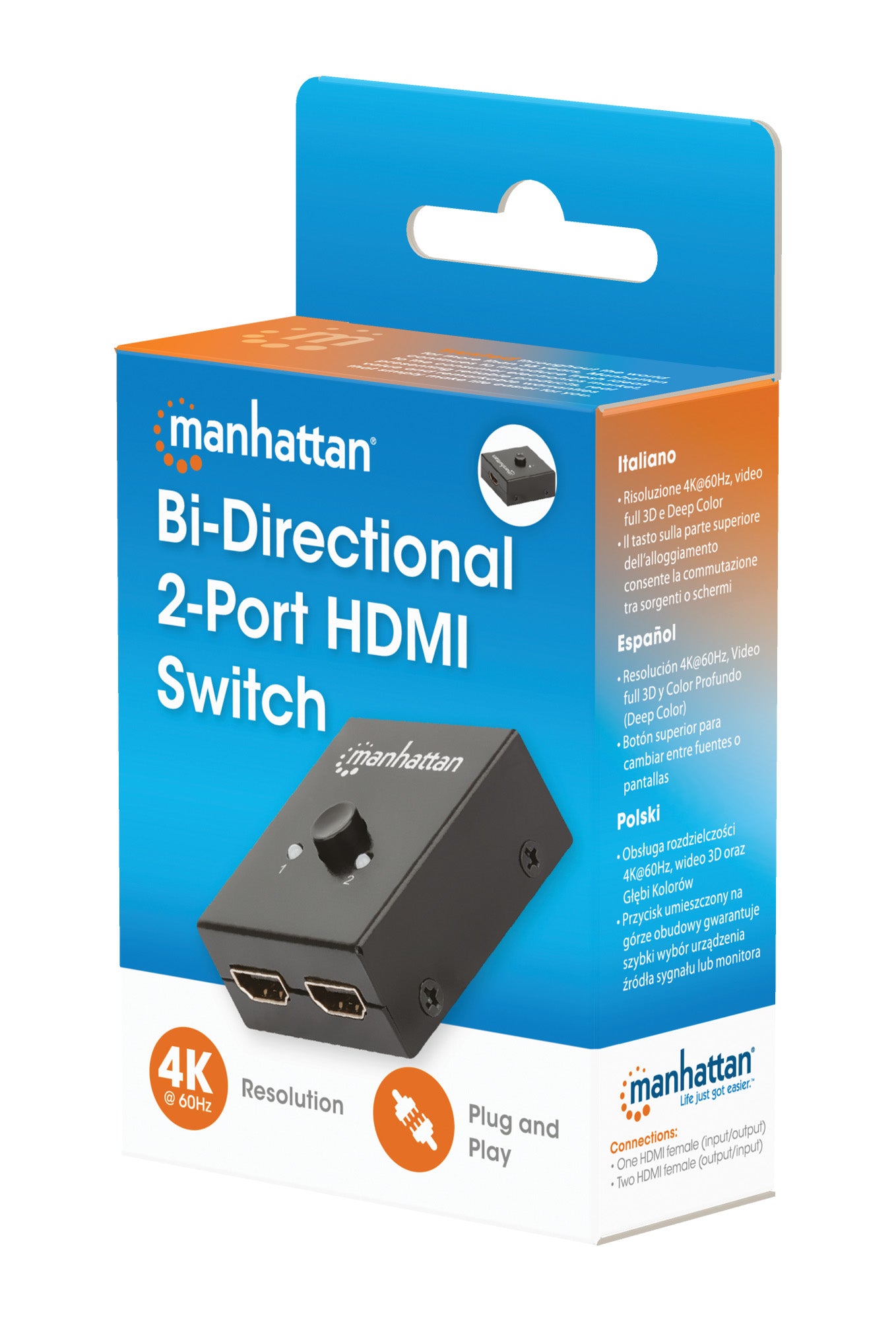 4K@60Hz Bi-Directional 2-Port HDMI Switch Packaging Image 2