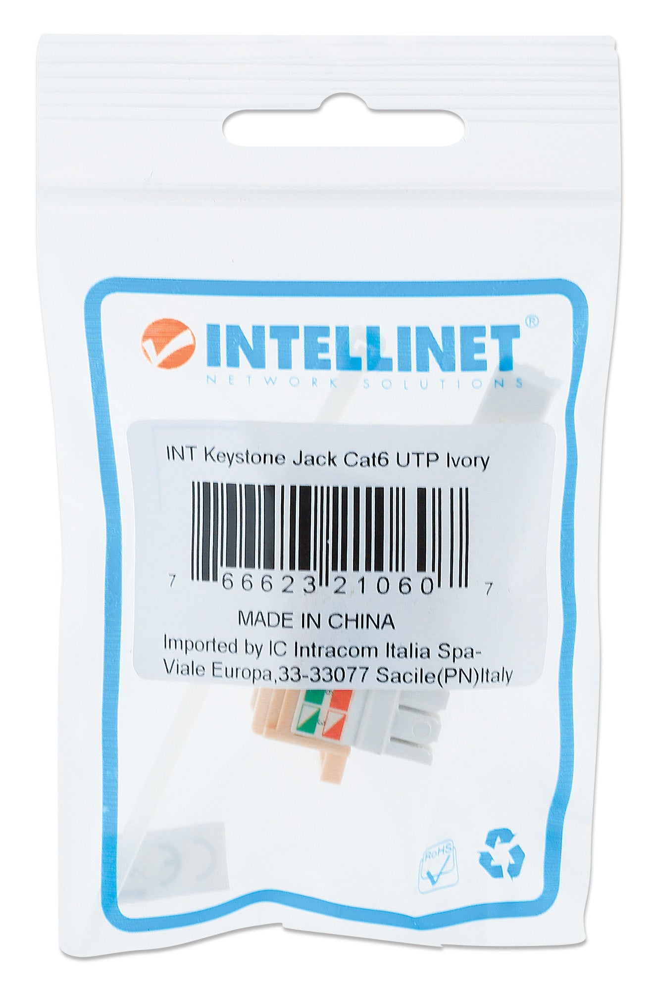 Cat6 Punch-Down Keystone Jack, Ivory Packaging Image 2