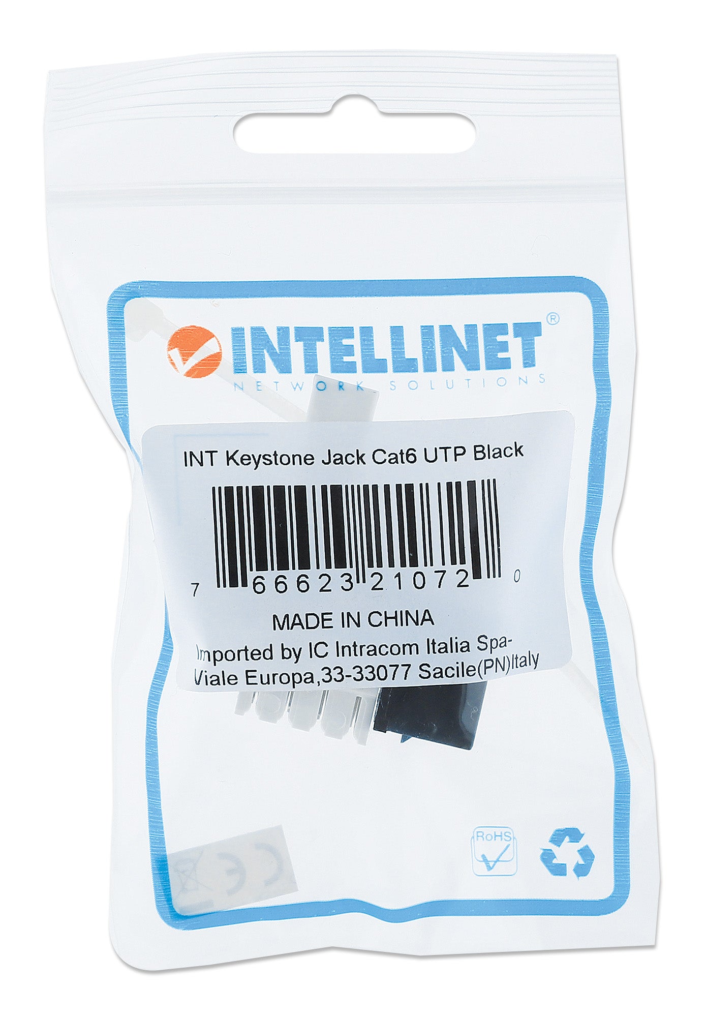 Cat6 Punch-Down Keystone Jack, Black Packaging Image 2