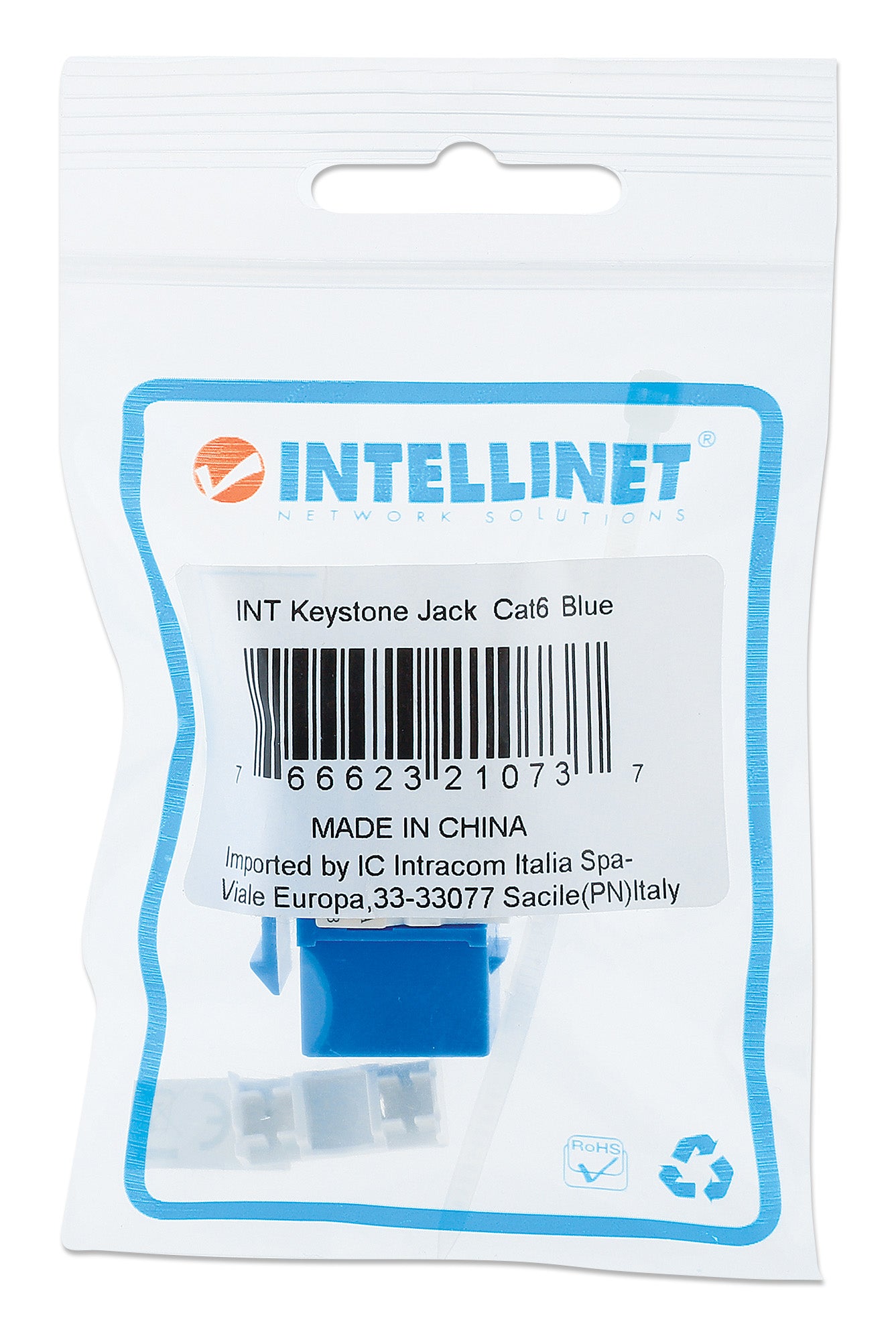 Cat6 Punch-Down Keystone Jack, Blue Packaging Image 2