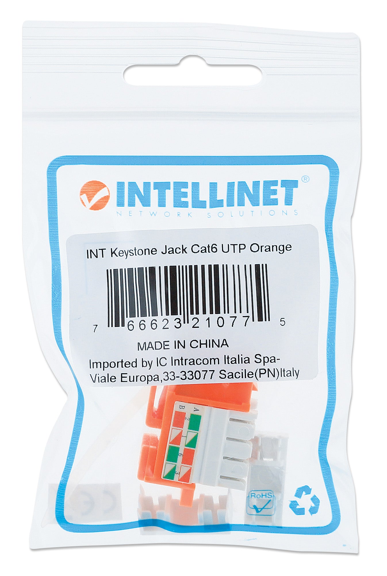 Cat6 Punch-Down Keystone Jack, Orange Packaging Image 2