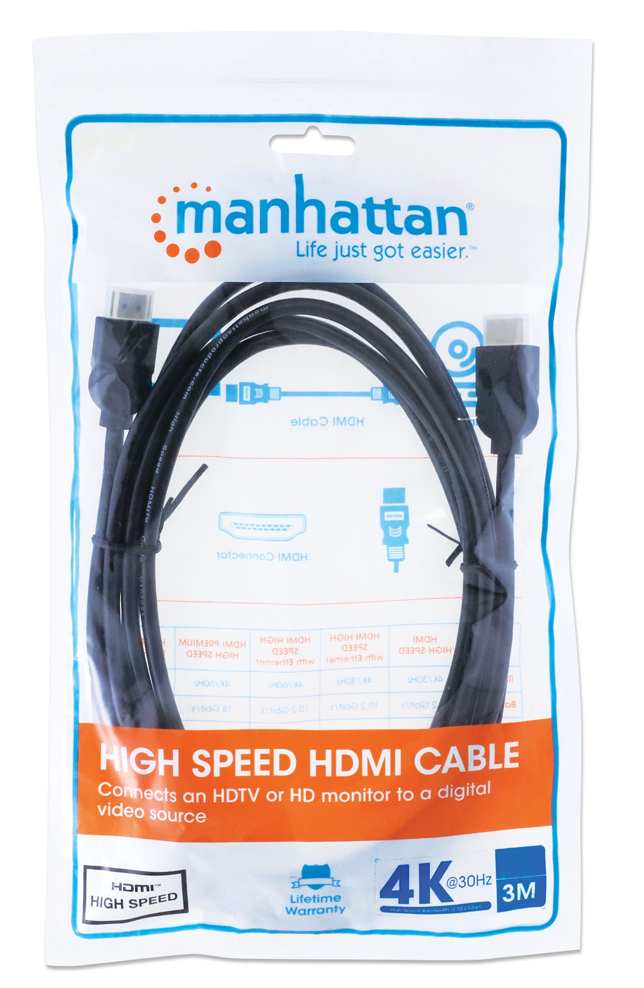 4K@30Hz High Speed HDMI Cable with Ethernet, 3 m (10 ft.) Packaging Image 2