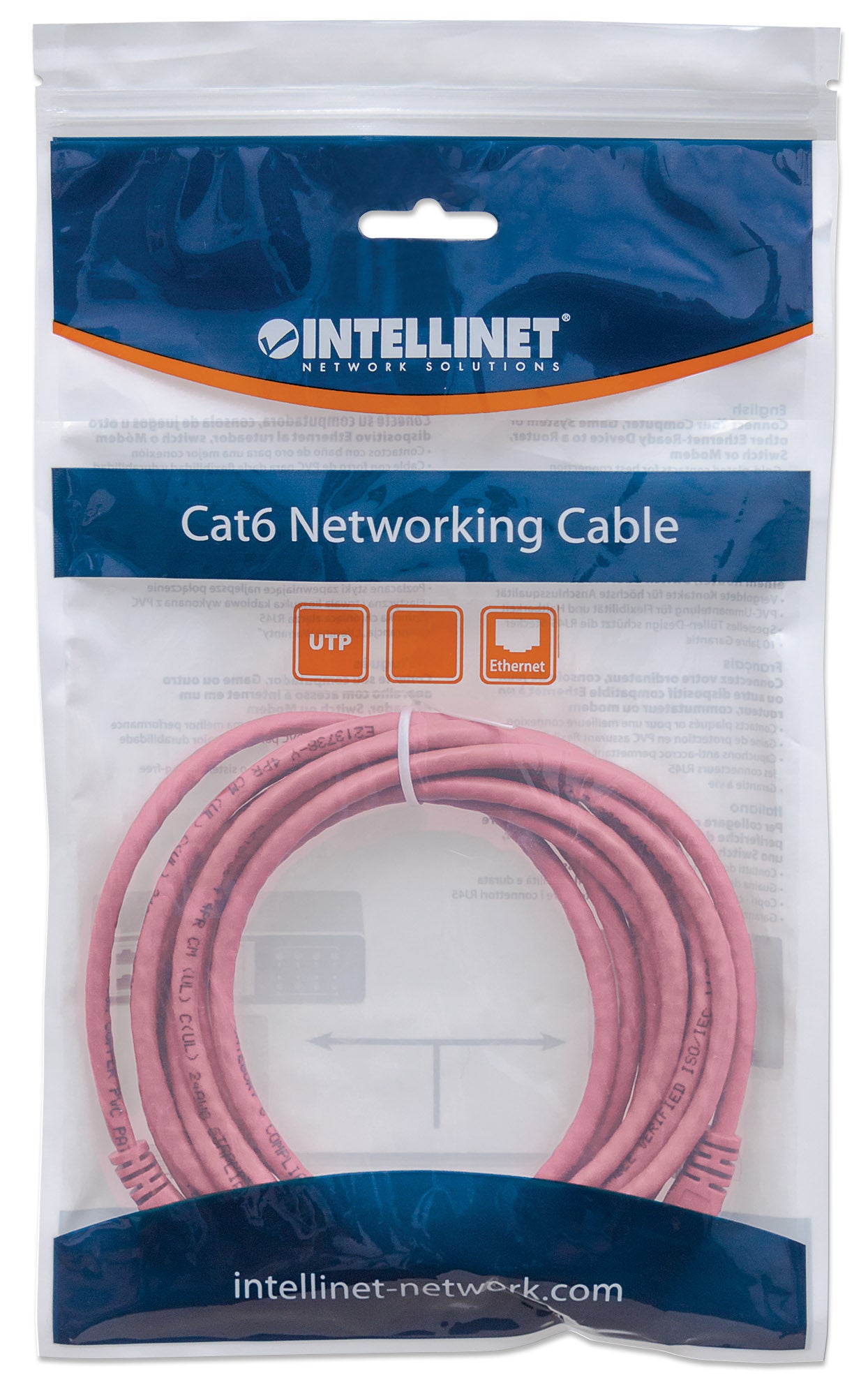 Cat6 U/UTP Network Patch Cable, 0.3 m (1 ft.), Pink Packaging Image 2