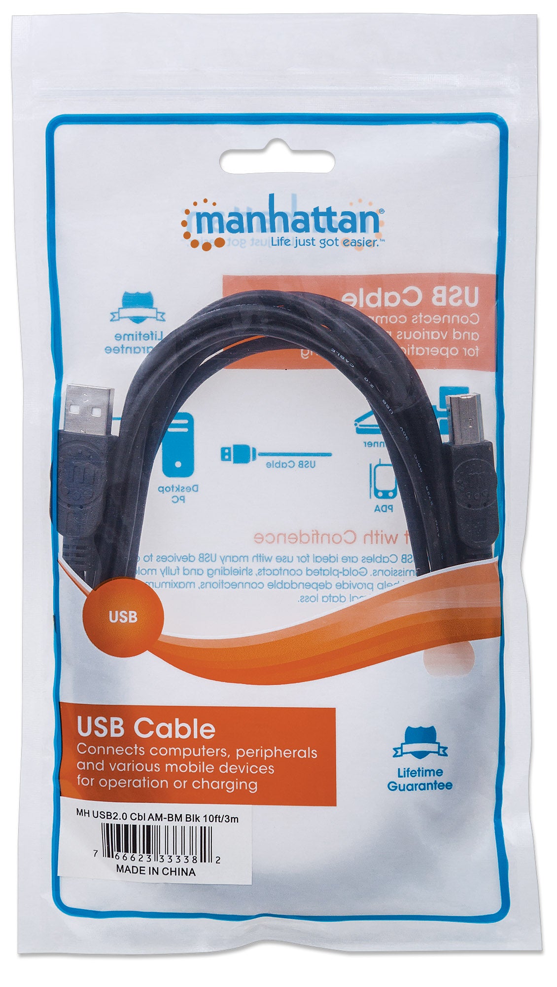 USB 2.0 Type-A to Type-B Cable, 3 m (10 ft.) Packaging Image 2