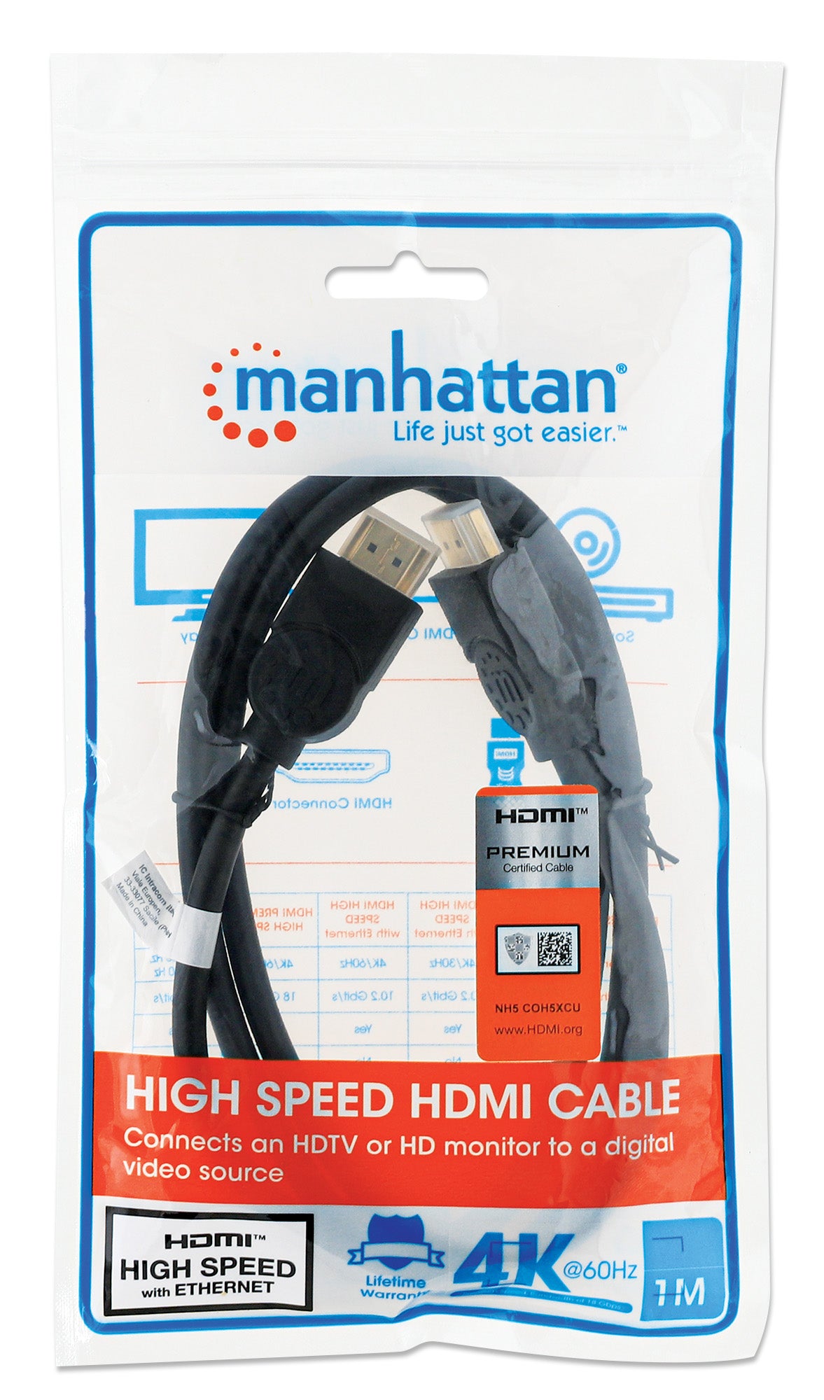 4K@60Hz Certified Premium High Speed HDMI Cable with Ethernet, 1 m (3 ft.) Packaging Image 2