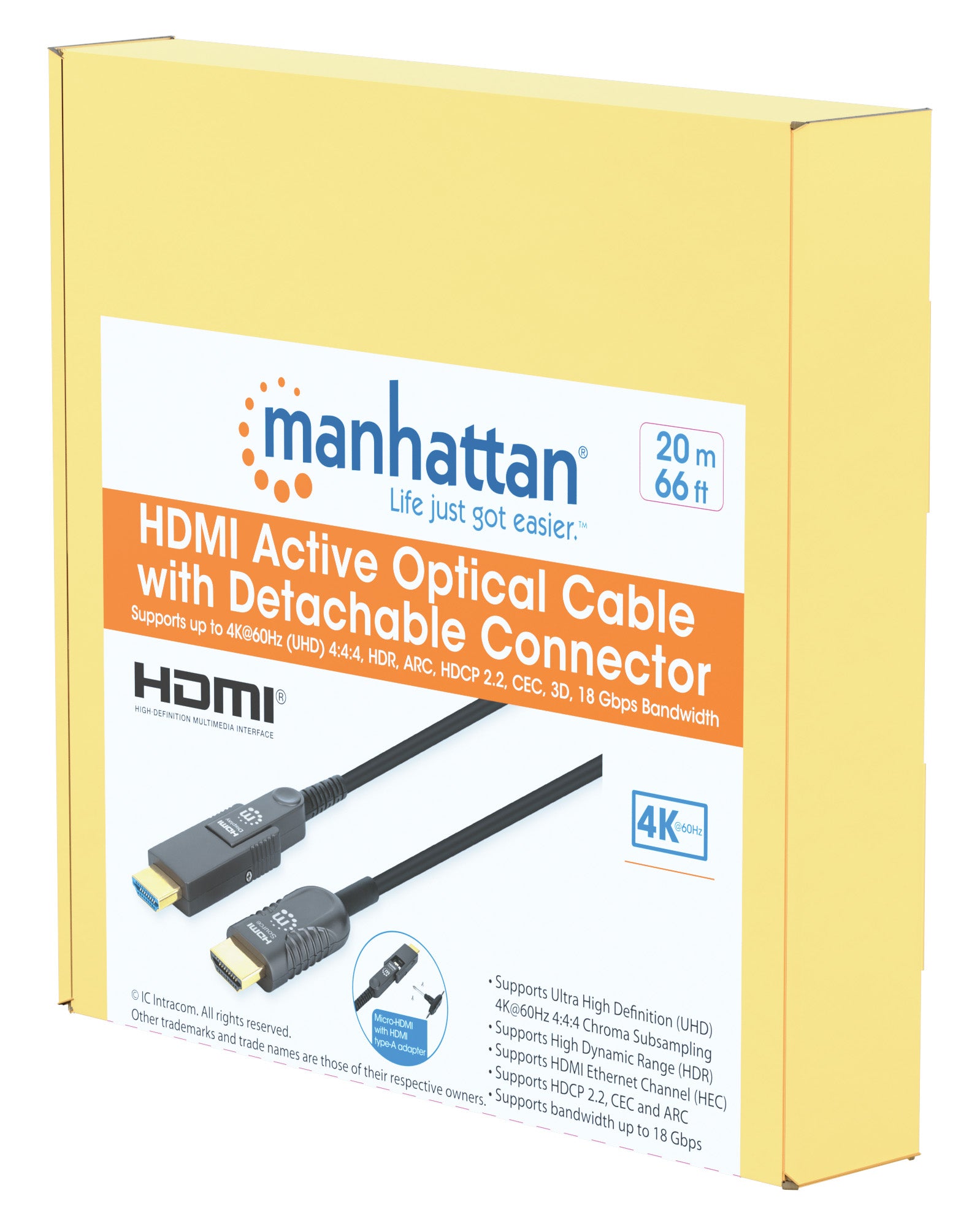 High-Speed HDMI Active Optical Cable with Detachable Connector, 20 m (65 ft.) Packaging Image 2