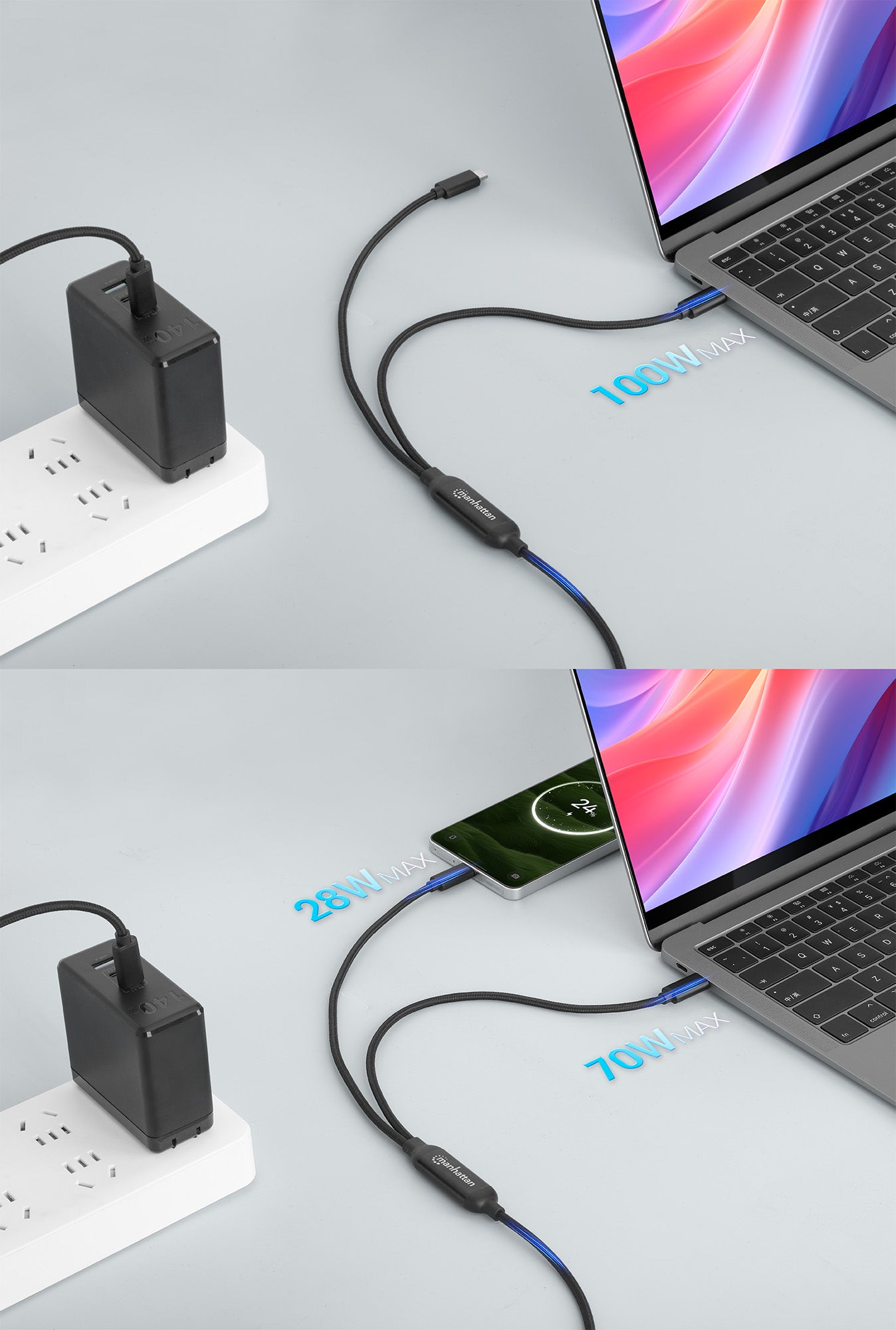 Dual USB-C Charging Cable 100 W, 2 m (7 ft.) Image 3
