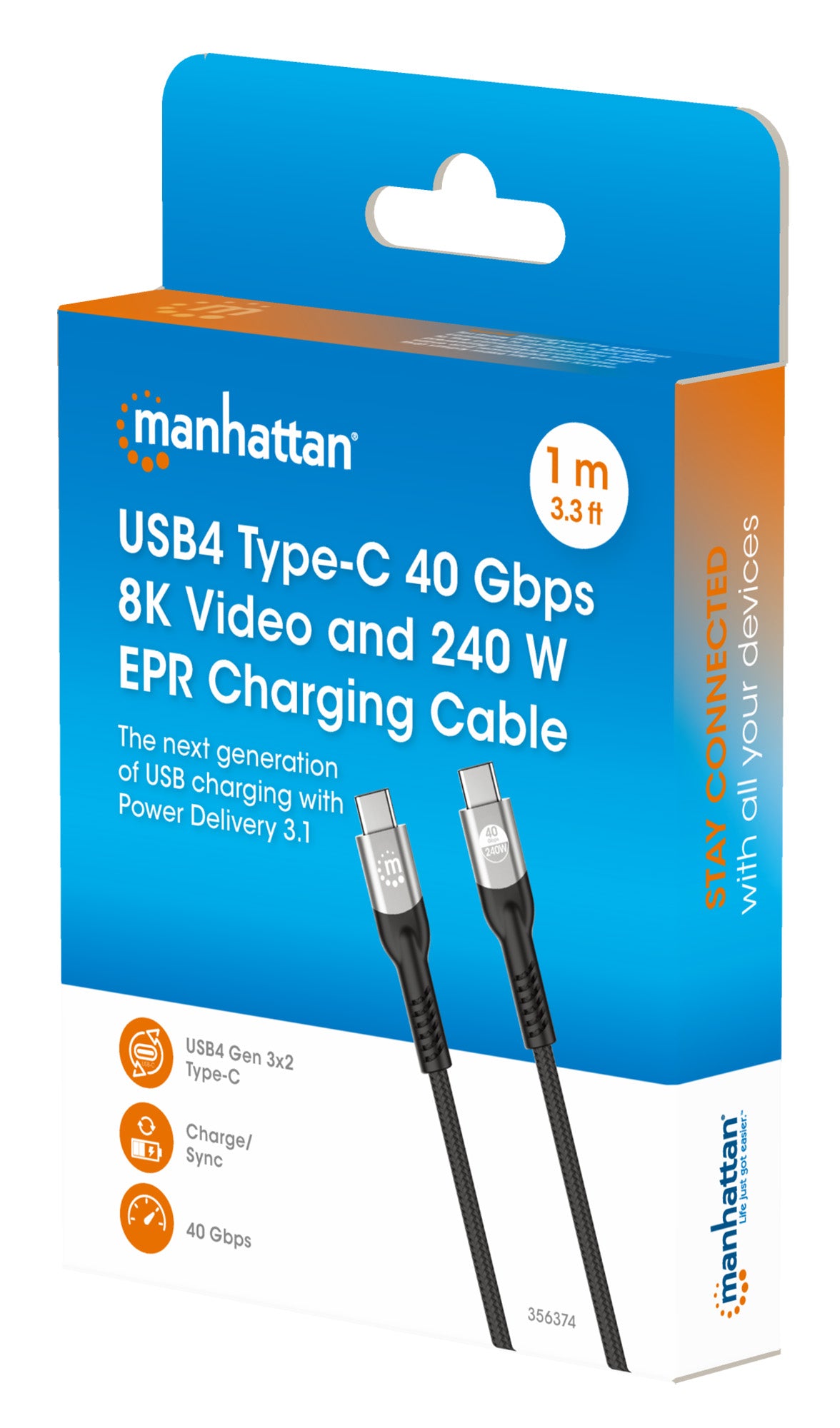 USB4 Type-C 40 Gbps 8K Video and 240 W EPR Charging Cable / PD 3.1 Packaging Image 2