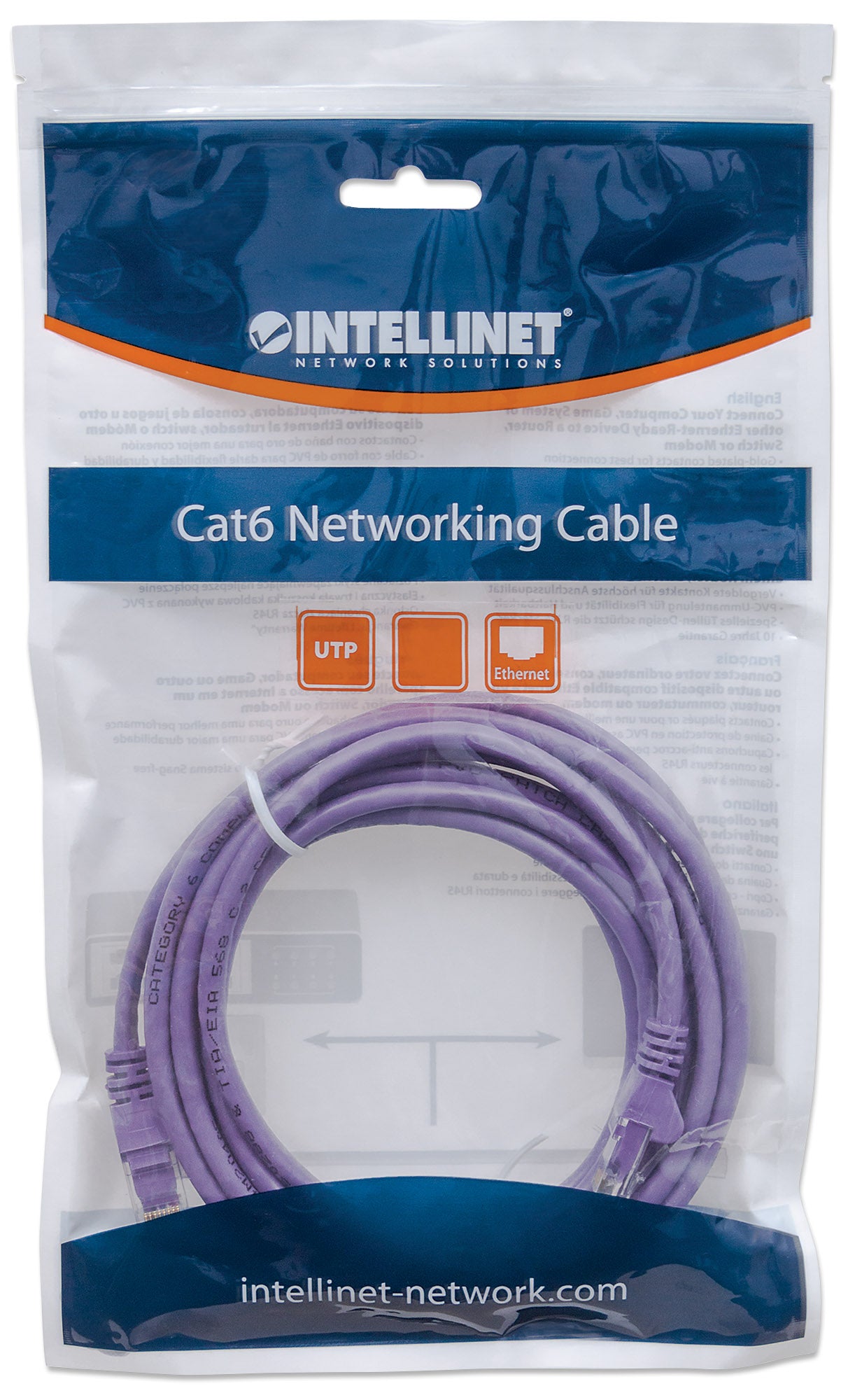 Cat6 U/UTP Network Patch Cable, 5 m (14 ft.), Purple Packaging Image 2
