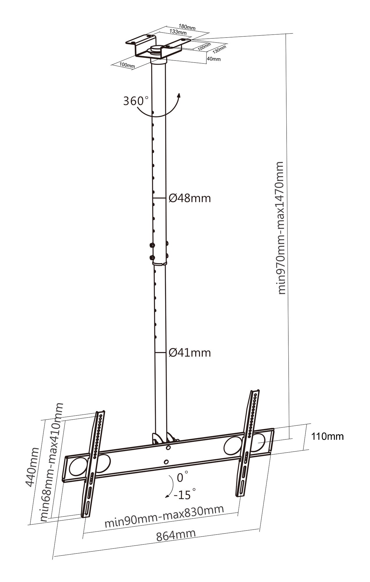 Full-Motion Height-Adjustable TV Ceiling Mount, for 37" to 70" Displays Image 8