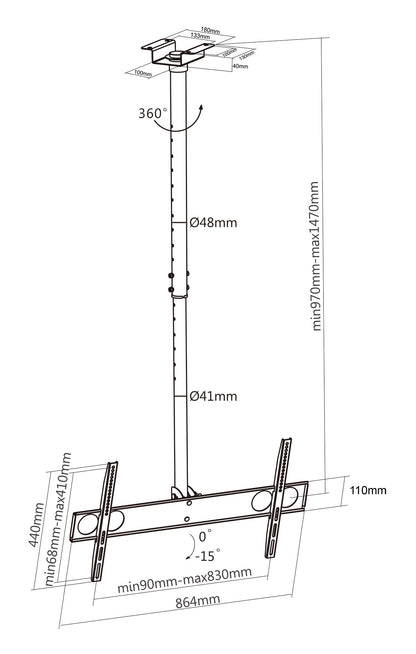 Full-Motion Height-Adjustable TV Ceiling Mount, for 37" to 70" Displays Image 8