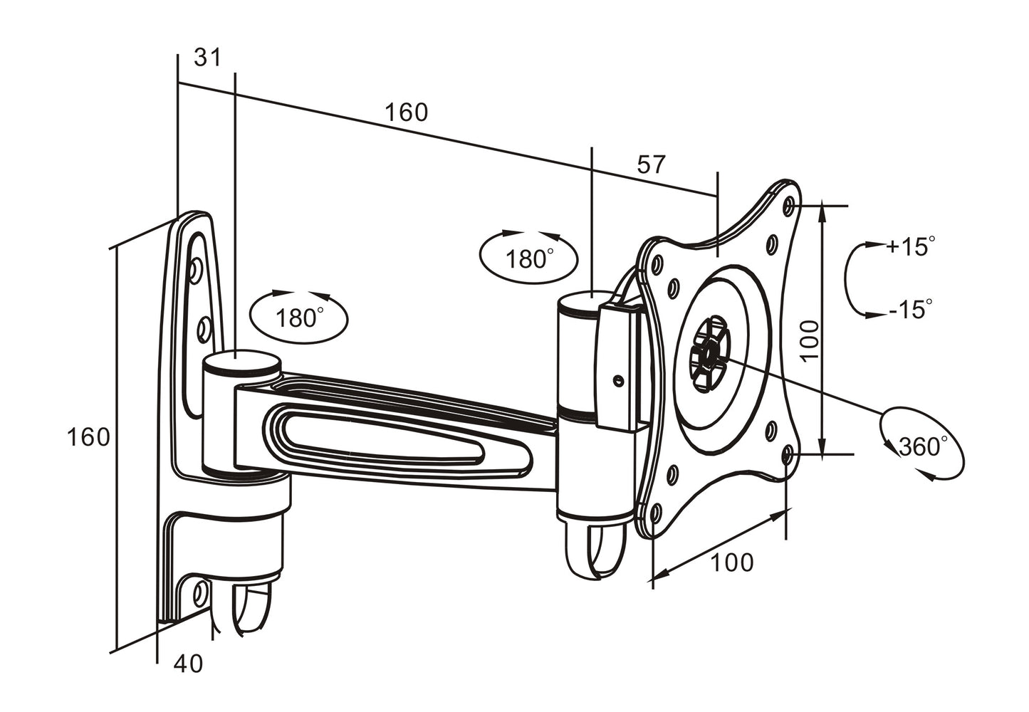 Articulating TV Wall Mount, for 13" to 27" Displays Image 7