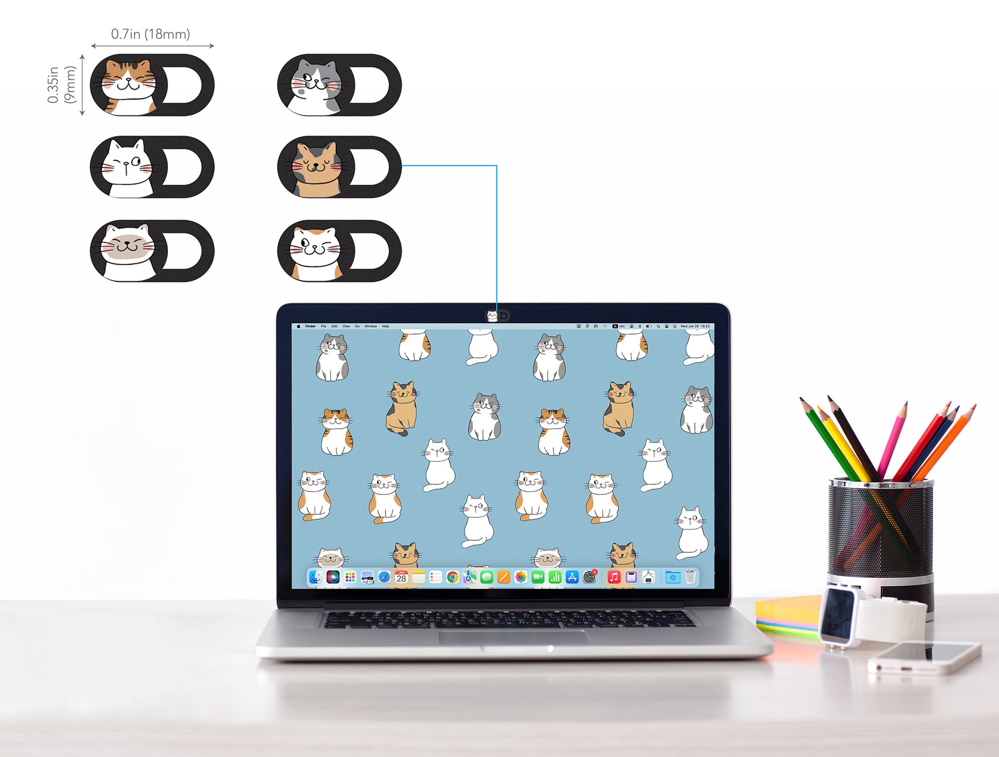 Laptop Webcam Cover Slide - Cat Design, Small, 6-Pack Image 4