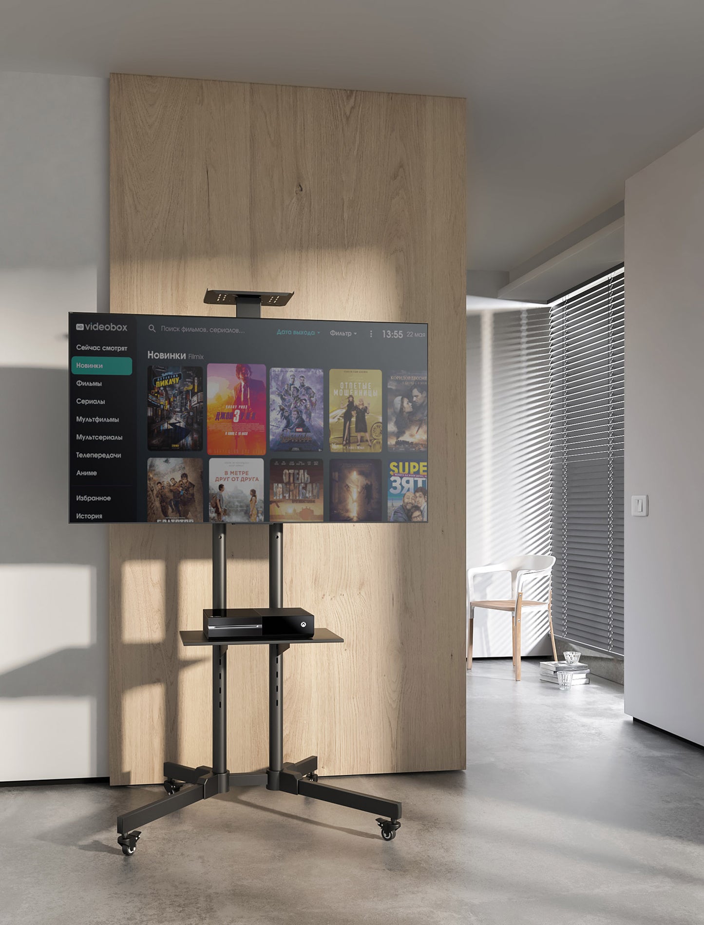Economy Height-Adjustable Multimedia TV Cart, for 37" to 70" Displays Image 11